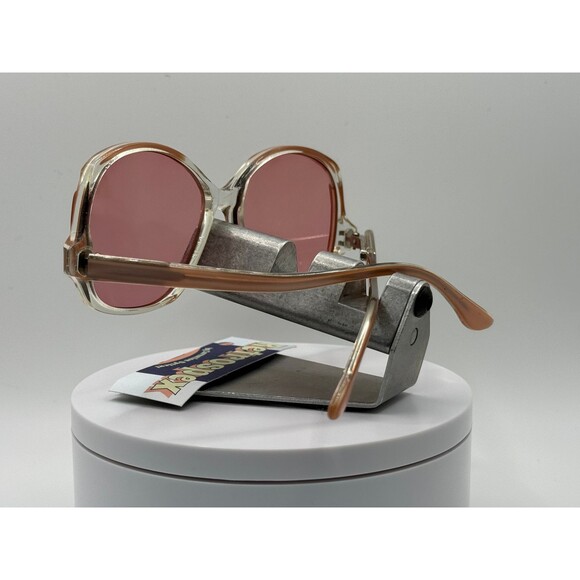 Vintage Oversize Sunglasses NOS Drop Temple Rose Lens Pink & Clear Frame 70s-80s - Picture 8 of 9
